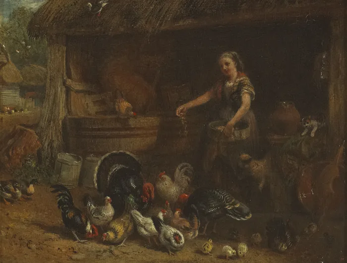 John Henry Dell, THE POULTRY YARD, 1872, oil on board