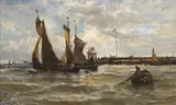 Edwin Hayes, YARMOUTH NORTH WITH TRAWLERS LEAVING HARBOUR