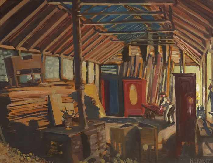 WORKSHOP, NIGHT by Harry Kernoff, 1925, oil on board, offered Nov 2013
