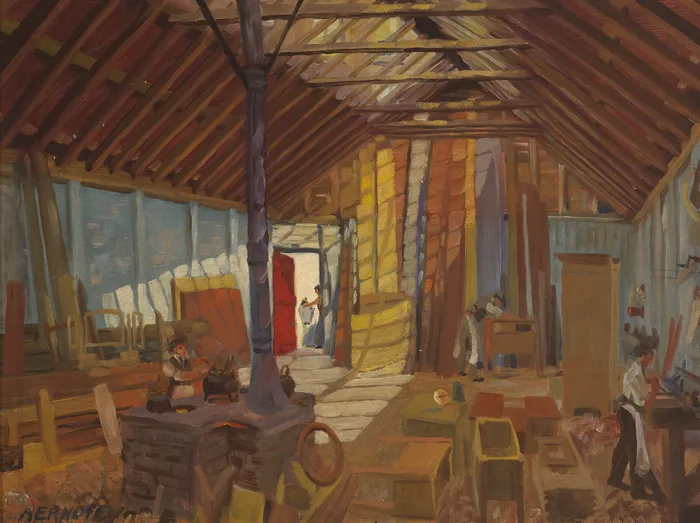 SUNLIT WORKSHOP by Harry Kernoff, 1925, oil on board, offered Nov 2013