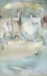 Louis le Brocquy, TENNIS COURTS IN MAY, KENILWORTH SQUARE, DUBLIN