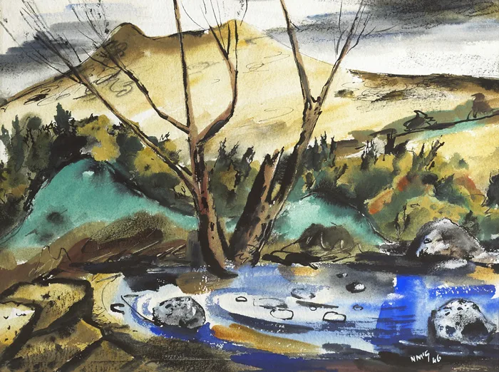 THE OLD TREE by Norah McGuinness, 1946, gouache over ink on paper, sold Nov 2013