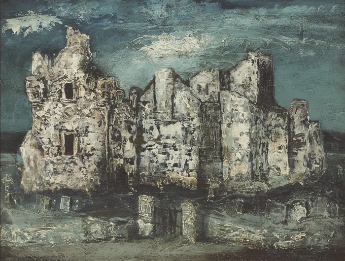 RUINS IN A LANDSCAPE by Daniel O'Neill, oil on board, sold Nov 2013