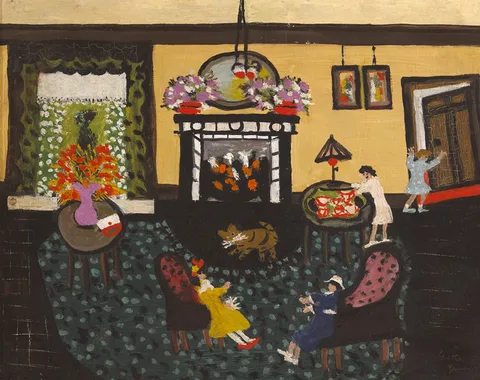 Gretta Bowen, A VISITOR TO TEA, oil on board