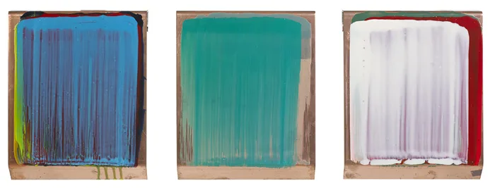 THREE PART COLOUR COLLECTION by Ciarán Lennon, 2007, acrylic/brass panels; (triptych), sold Nov 2013