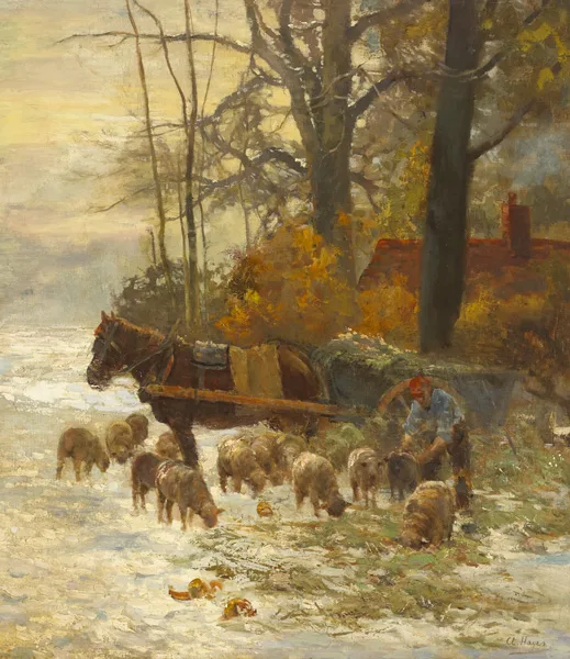 Claude Hayes, WINTER FODDER, oil on canvas laid on board