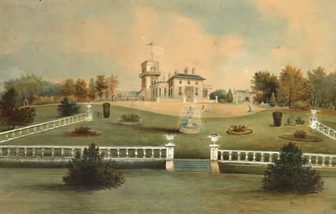 John E. Bosanquet, SHANNON LAWN, LIMERICK 1869, gouache over pencil heightened with white
