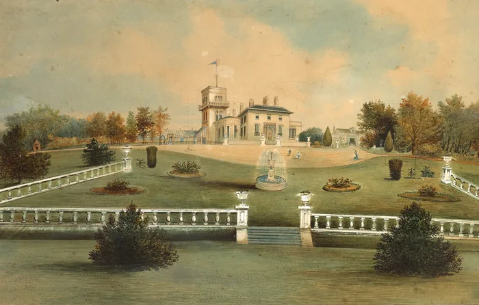 John E. Bosanquet, SHANNON LAWN, LIMERICK 1869, gouache over pencil heightened with white
