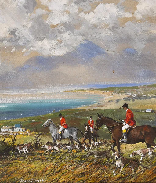 HUNTING SCENE by Kenneth Webb, gouache on paper, sold Nov 2013