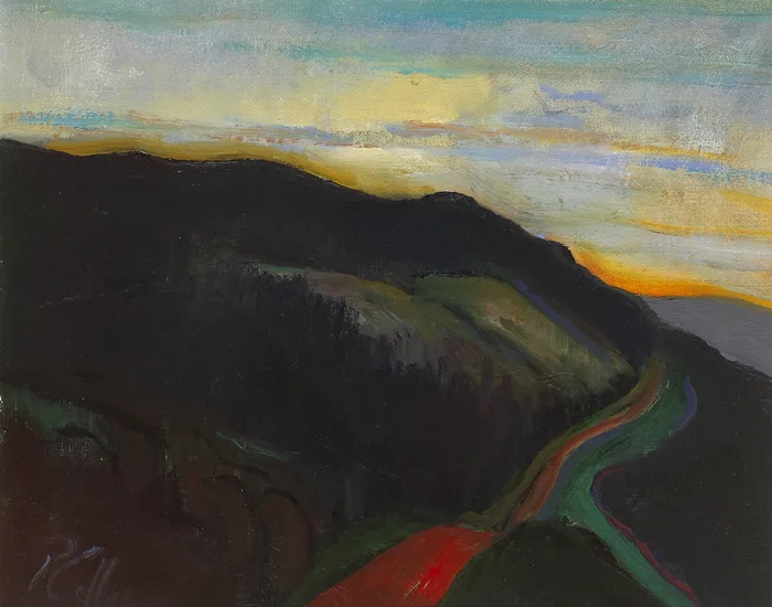 MOUNTAIN ROAD by Peter Collis, oil on canvas board, sold Nov 2013
