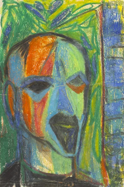 SELF PORTRAIT by Tony O'Malley, 1964, oil and crayon on paper, sold Nov 2013