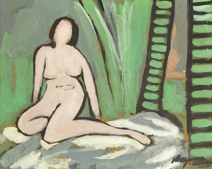 NUDE BY A WINDOW by Markey Robinson, gouache on card, sold Nov 2013