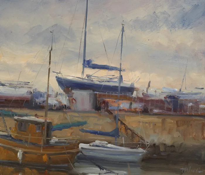 HARBOUR SCENE by Norman Teeling, oil on board, sold Nov 2013
