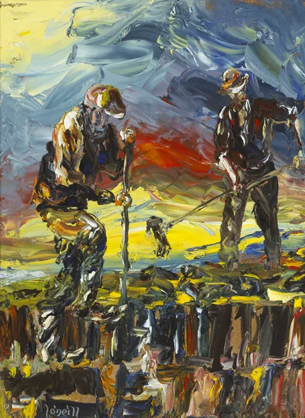 TURFCUTTERS by Liam O'Neill, oil on canvas, sold Sep 2013