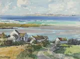 Frank McKelvey, COASTAL SCENE WITH COTTAGES AND CHICKENS