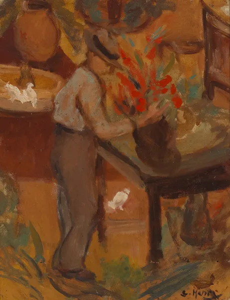 ARRANGING FLOWERS by Grace Henry, oil on canvas board, sold Sep 2013