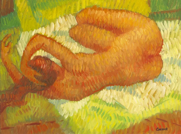RECLINING MODEL by Desmond Carrick, 1995, oil on board, sold Sep 2013