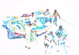 Desmond Carrick, DESMOND CARRICK RHA - THE LIE OF THE LAND and PASTEL OF FIGURES BY A BOAT (A PAIR)