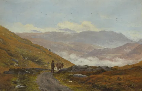 Bartholomew Colles Watkins, ROAD THROUGH THE MOUNTAINS, 1870, oil on (unstretched) canvas laid on board