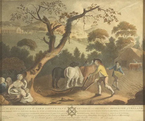 William Hincks, 18th CENTURY IRISH LINEN INDUSTRY PRINTS [PLATES I & III], stipple engraving; (2)