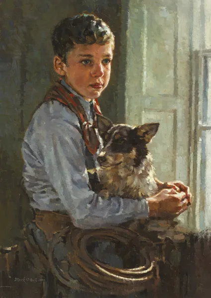 COW HAND by Mark O'Neill, 2000, oil on board, sold Sep 2013