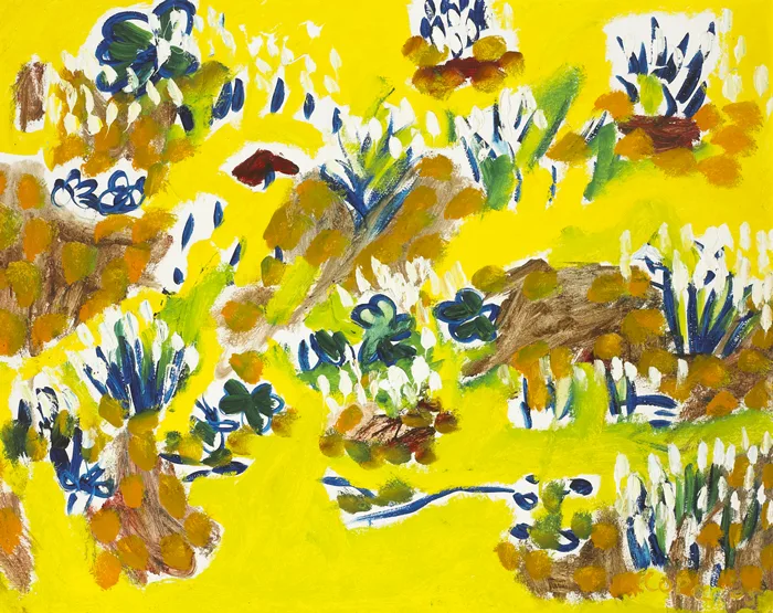 SPRING FLOWERS IN A FIELD by Elizabeth Cope, 2005, oil on board, sold Sep 2013