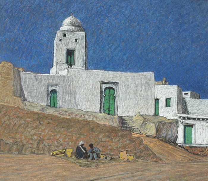 TUNISIAN LANDSCAPE by Jeremiah Hoad, c.1994-1999, pastel on buff-coloured paper, offered Sep 2013