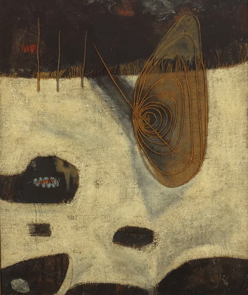 WAITIING AND WATCHING by Gerard Dillon, oil and collage on Hessian sackcloth, sold Mar 2013