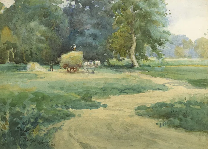 FIGURES LOADING HAY by Frank McKelvey, 1920, watercolour, sold Mar 2013