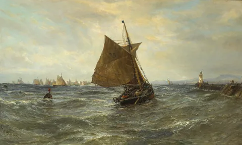 Edwin Hayes, IRISH TRAWLERS IN DUBLIN BAY, oil on canvas