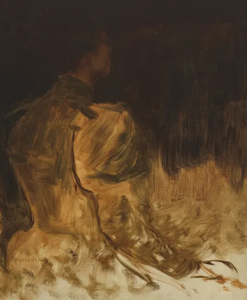 Thomas Hovenden, STUDY OF A YOUNG WOMAN SEEN IN THREE QUARTER PROFILE FROM BEHIND, oil on canvas