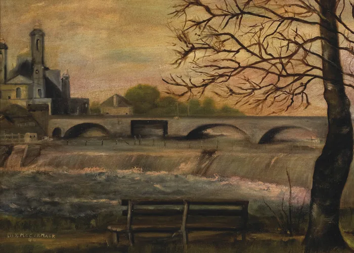 Countess Lily McCormack, THE RIVER SHANNON AND BRIDGE AT ATHLONE, 1944, oil on canvas