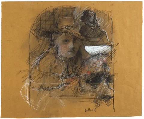 Charles Cullen, STUDY AFTER REMBRANDT, 1985, charcoal and pastel on tinted paper