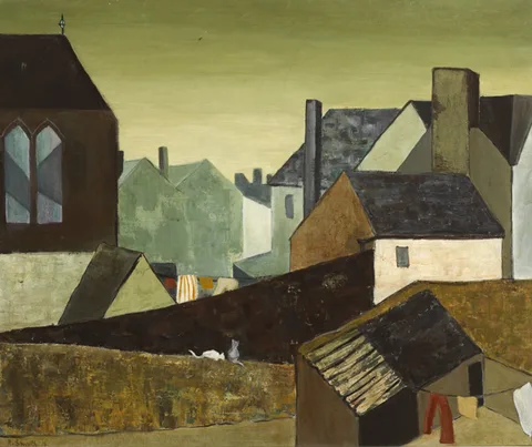 Rosemary Smyth, BACKYARDS, IRISHTOWN, DUBLIN, 1973, oil on canvas
