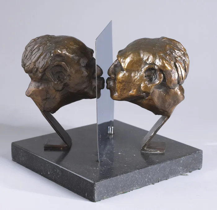 Chaim Factor, NARCISSUS PLURAL, bronze with silver on marble base; (no. 1 from an edition of 3)