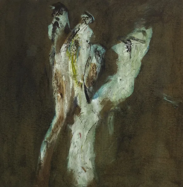 Gerald Davis, FLEETING FORMS, oil with mixed media on board