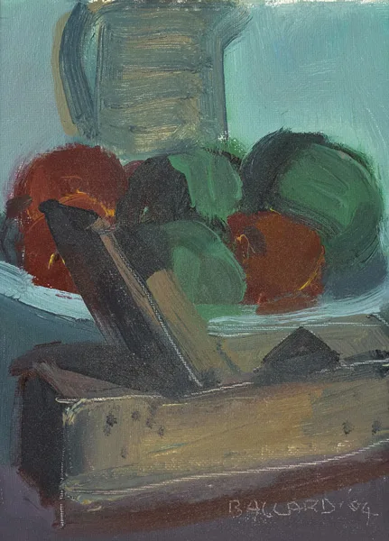 WOOD PLANE AND APPLES by Brian Ballard, 2004, oil on board, sold Mar 2013