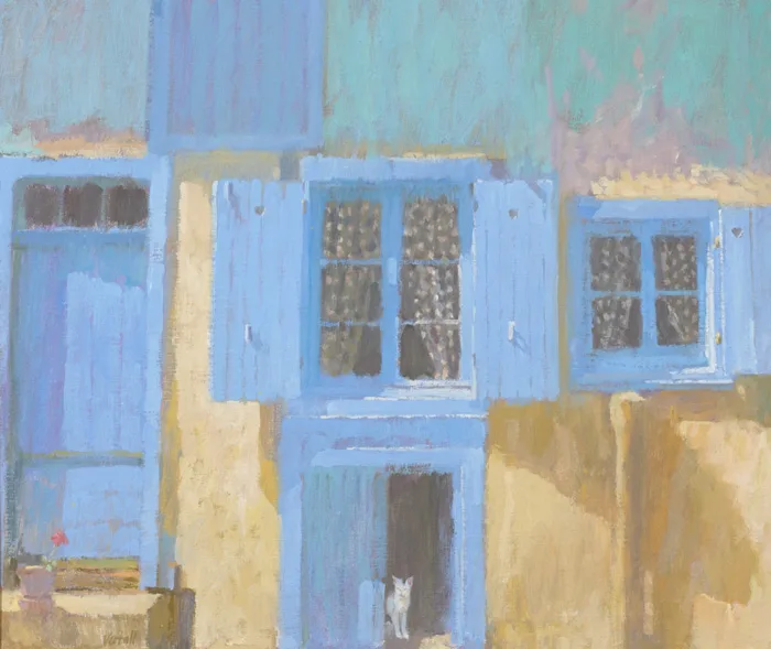 LES VOLETS BLEUS by Nicholas Verrall, oil on canvas, sold Mar 2013