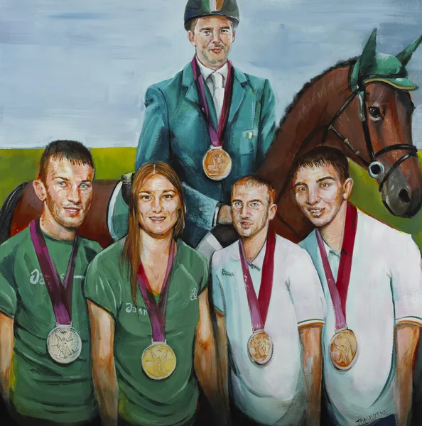OLYMPICS MEDALISTS by Tom Byrne, 2012, oil on canvas, offered Dec 2012