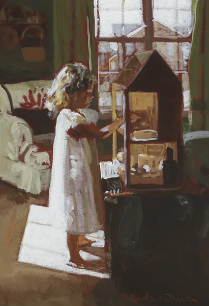 THE DOLL'S HOUSE by Rowland Davidson, oil on canvas, sold Dec 2012
