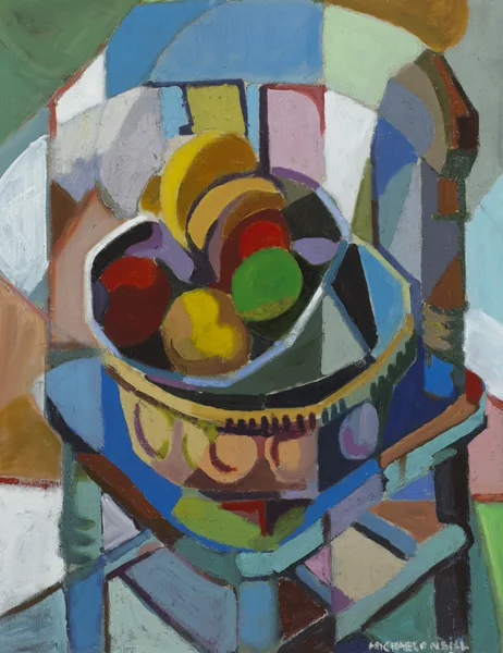 Michael O'Neill, STILL LIFE WITH FRUIT ON A CHAIR, oil on canvas board