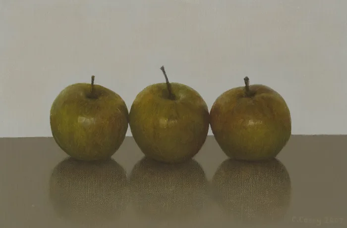 THREE APPLES by Comhghall Casey, 2007, oil on linen, sold Dec 2012
