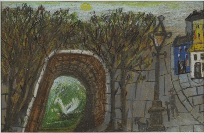 Gretta Bowen, SWAN IN THE PARK, pastel with mixed media on card
