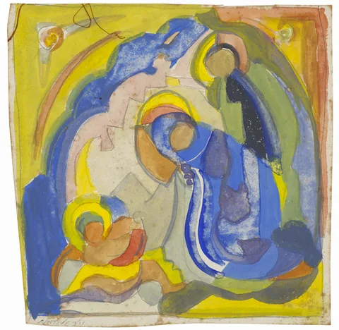 Evie Hone, NATIVITY, c.1940s, gouache over pencil on paper