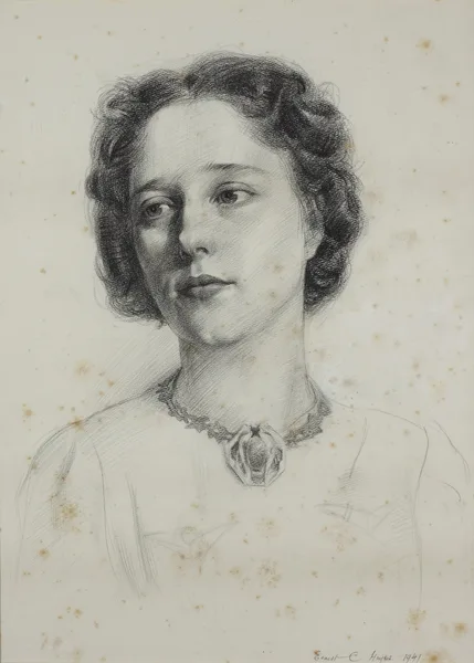 PORTRAIT OF EITHNE McNALLY by Ernest Columba Hayes, 1941, charcoal, offered Dec 2012