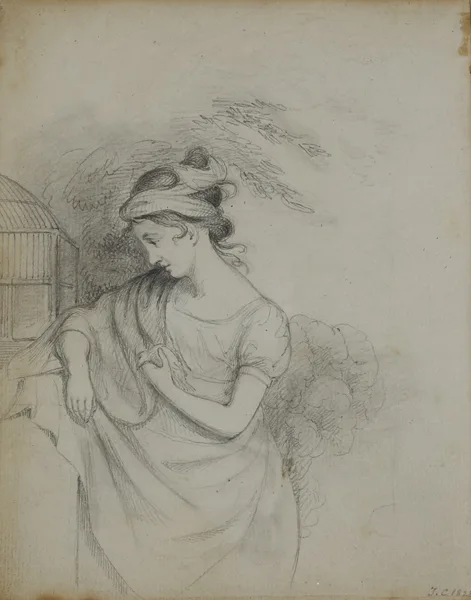 Thomas Cooley, DRAWING OF A LADY HOLDING A BIRD, 1828, pencil