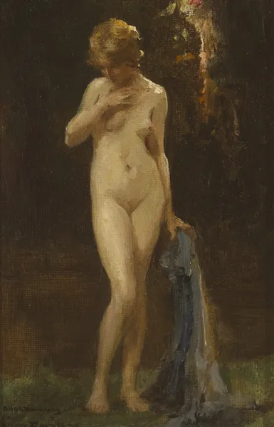 Allan Douglas Davidson, STANDING NUDE, oil on board