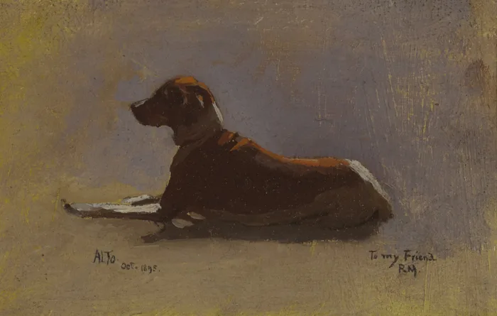 RESTING HOUND by A.L. Townsend, 1895, oil on board, sold Dec 2012