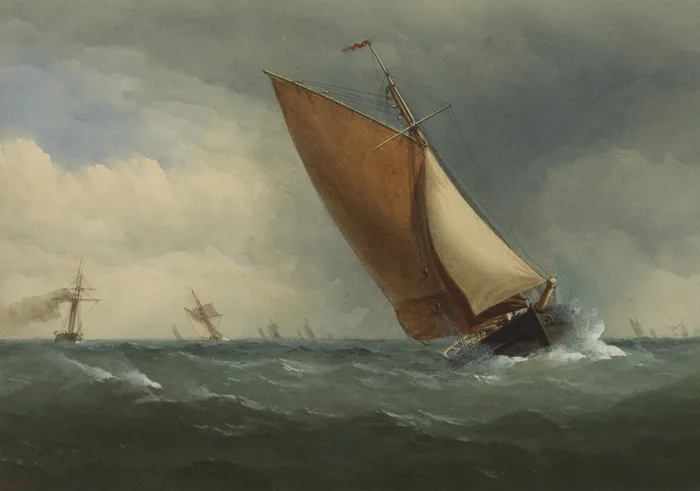 Charles Taylor, SHIPS ON ROUGH SEA, watercolour