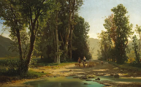 Gerolamo Trenti, HERDING SHEEP, oil on canvas